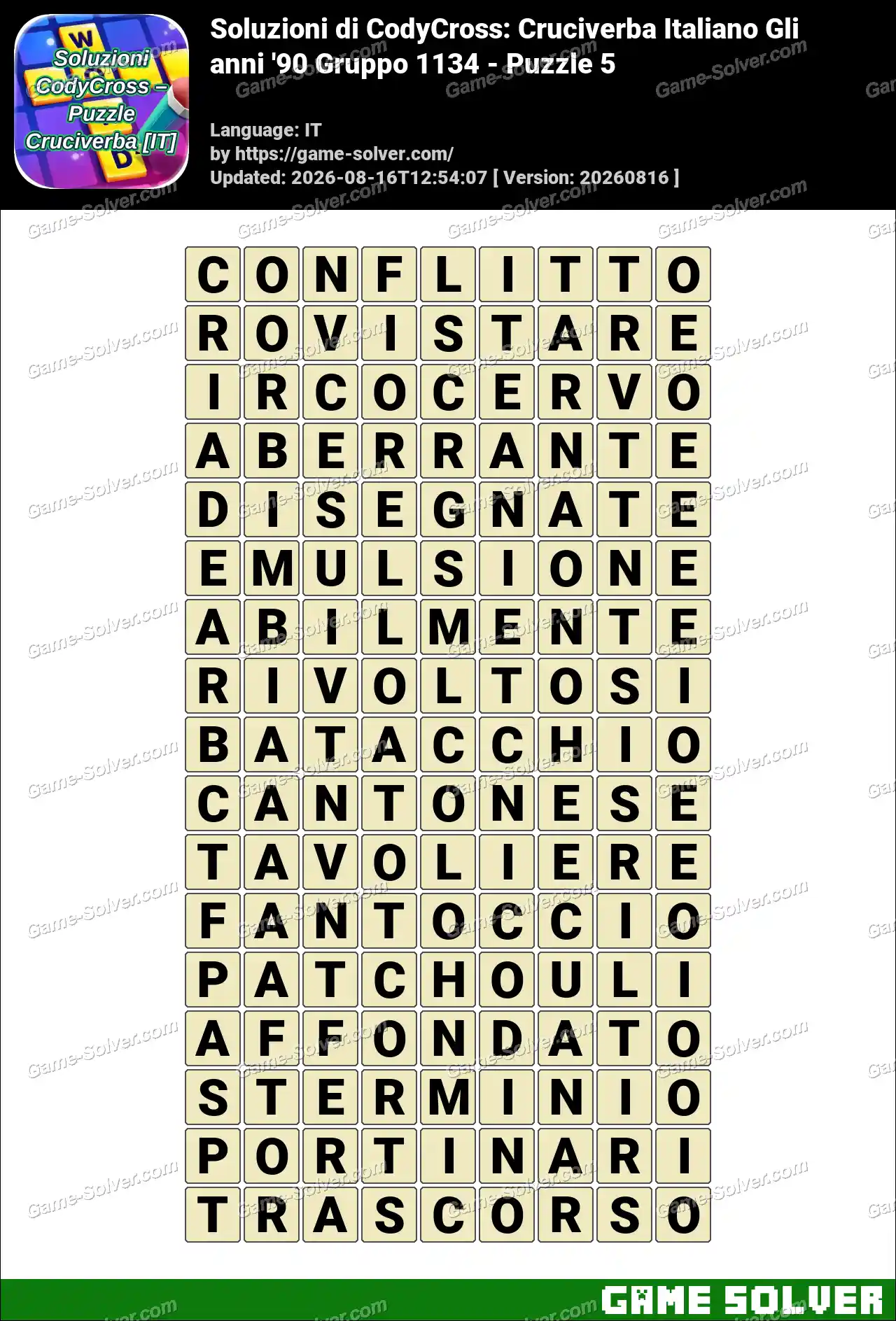 Soluzioni di CodyCross: Cruciverba Italiano Gli anni ’90 Gruppo 1134 – Puzzle 5
